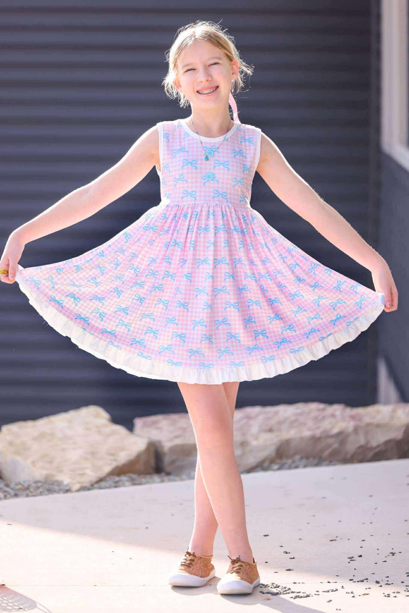 LPK Gingham Bows Twirl Sets (blue, yellow or pink)
