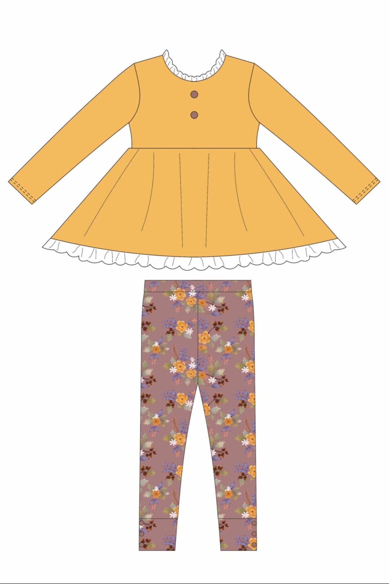 Marigold Floral fall Adele Set (Short or Long Sleeve) Preorder