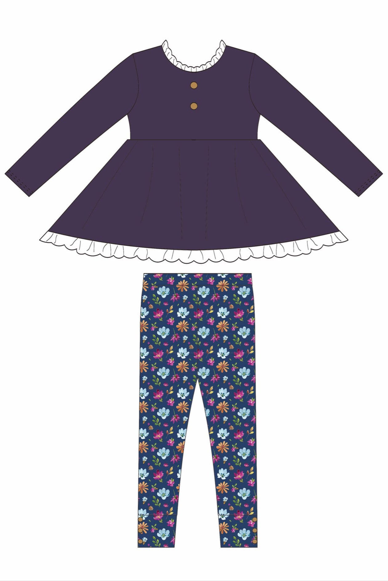 Navy Floral Fall Adele Set (Long or Short sleeve) Preorder