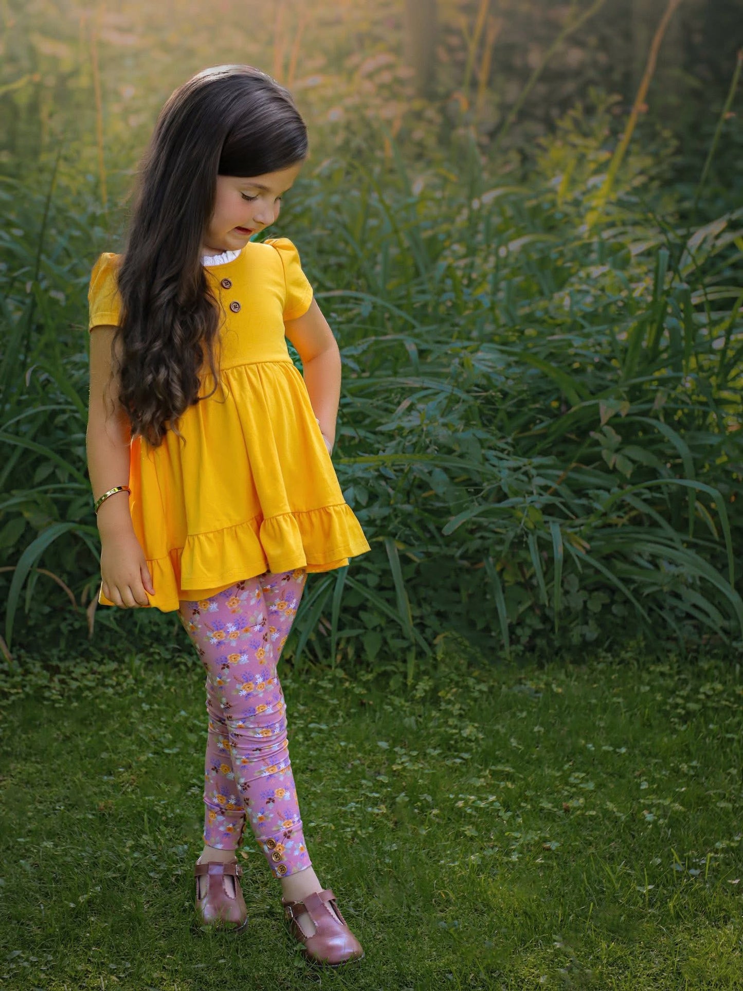 Marigold Floral fall Adele Set (Short or Long Sleeve) Preorder