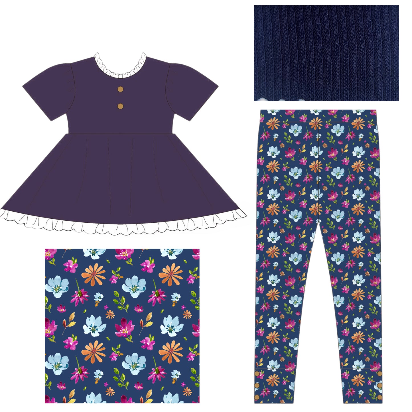Navy Floral Fall Adele Set (Long or Short sleeve) Preorder