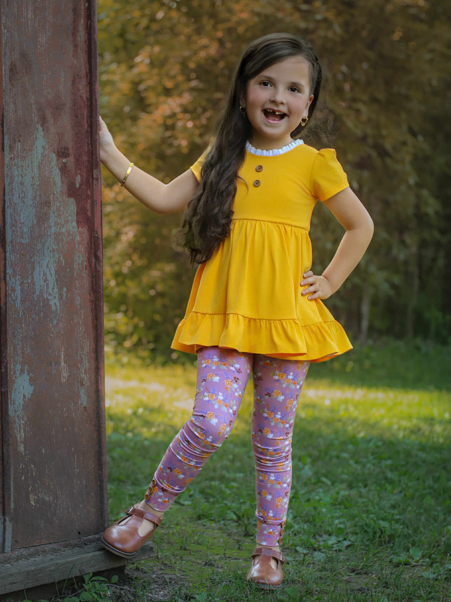 Marigold Floral fall Adele Set (Short or Long Sleeve) Preorder