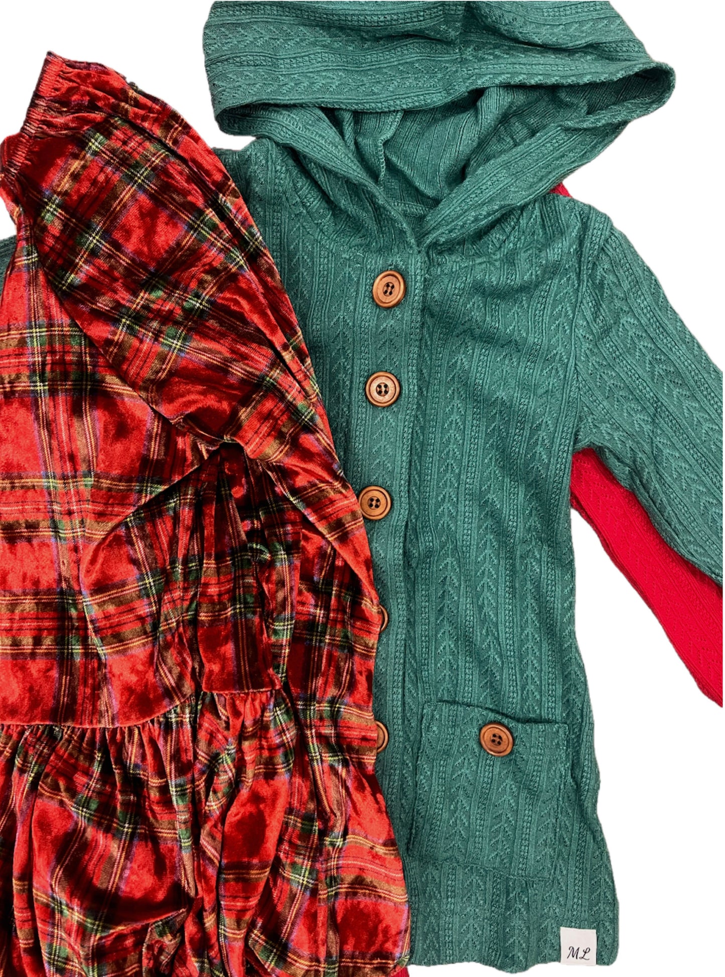 ML Signature Cardigan (red or green, kid & adult)