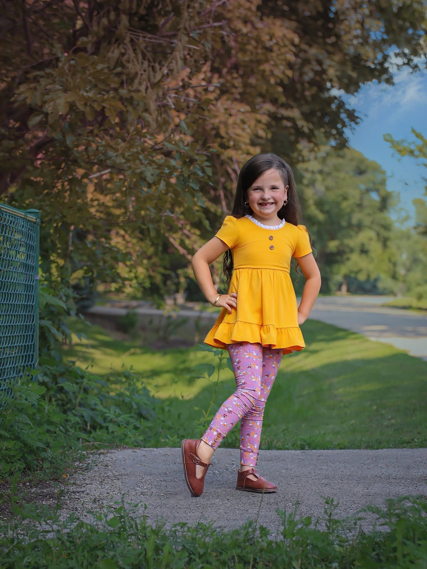 Marigold Floral fall Adele Set (Short or Long Sleeve) Preorder