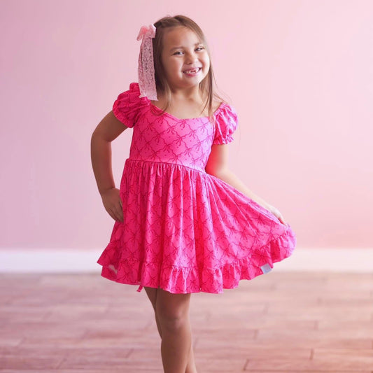 Laila Play Knits Hot Pink Bow Twirl Set