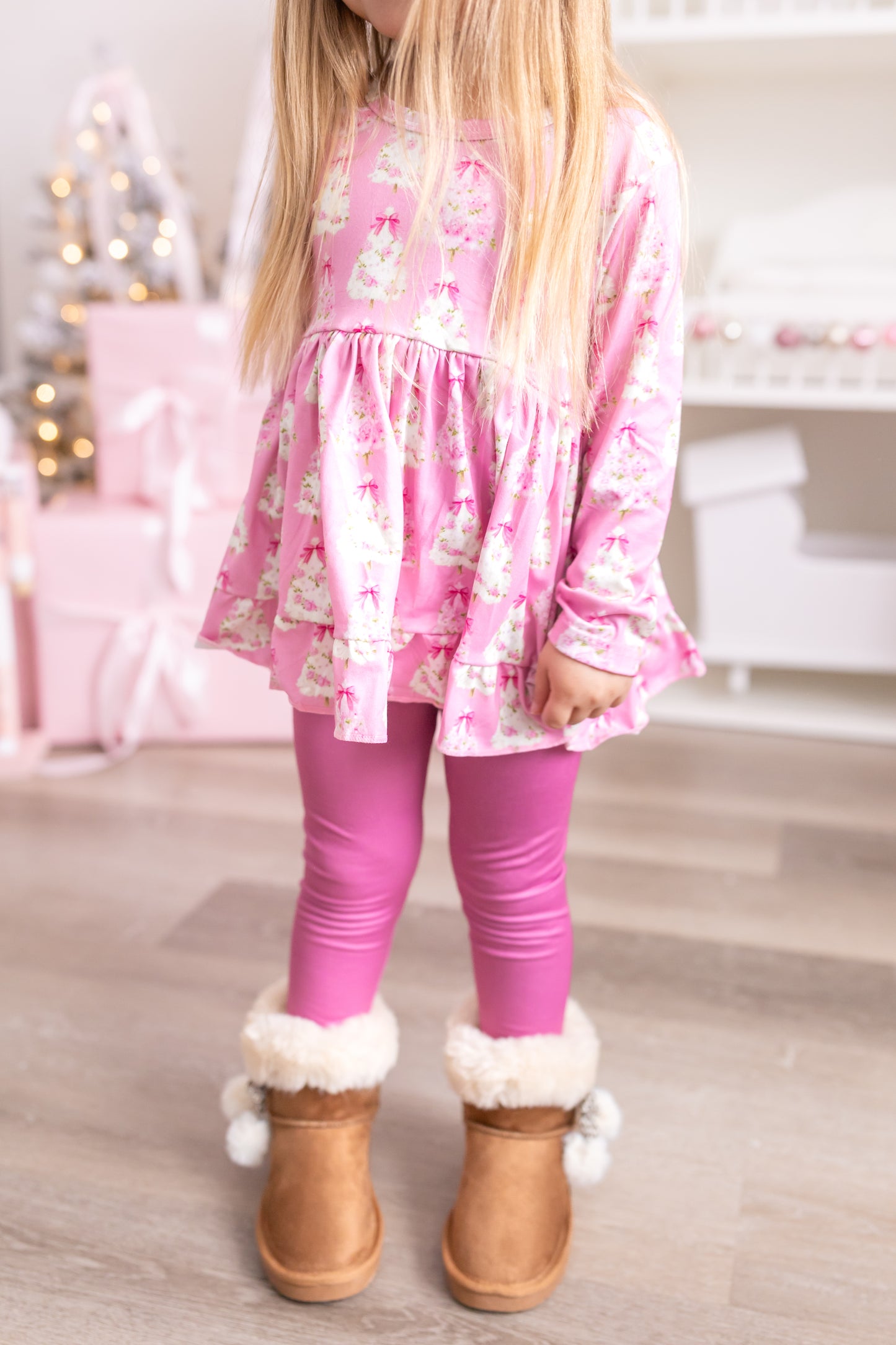 LPK Pink Vintage Floral Trees Tunic Set