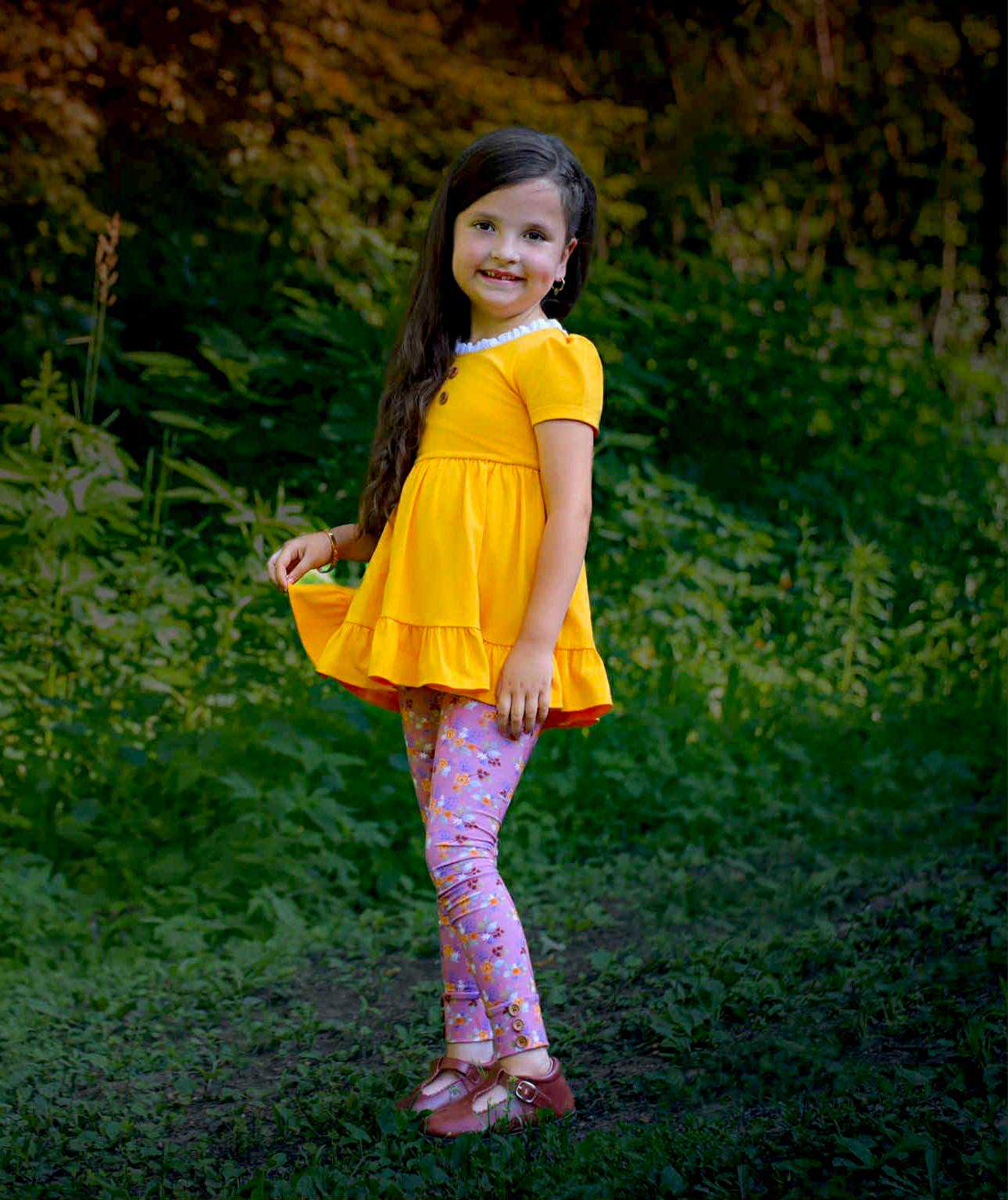 Marigold Floral fall Adele Set (Short or Long Sleeve) Preorder