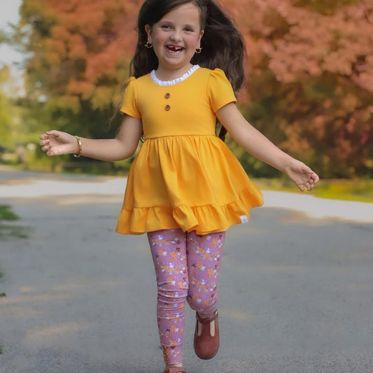 Marigold Floral fall Adele Set (Short or Long Sleeve)