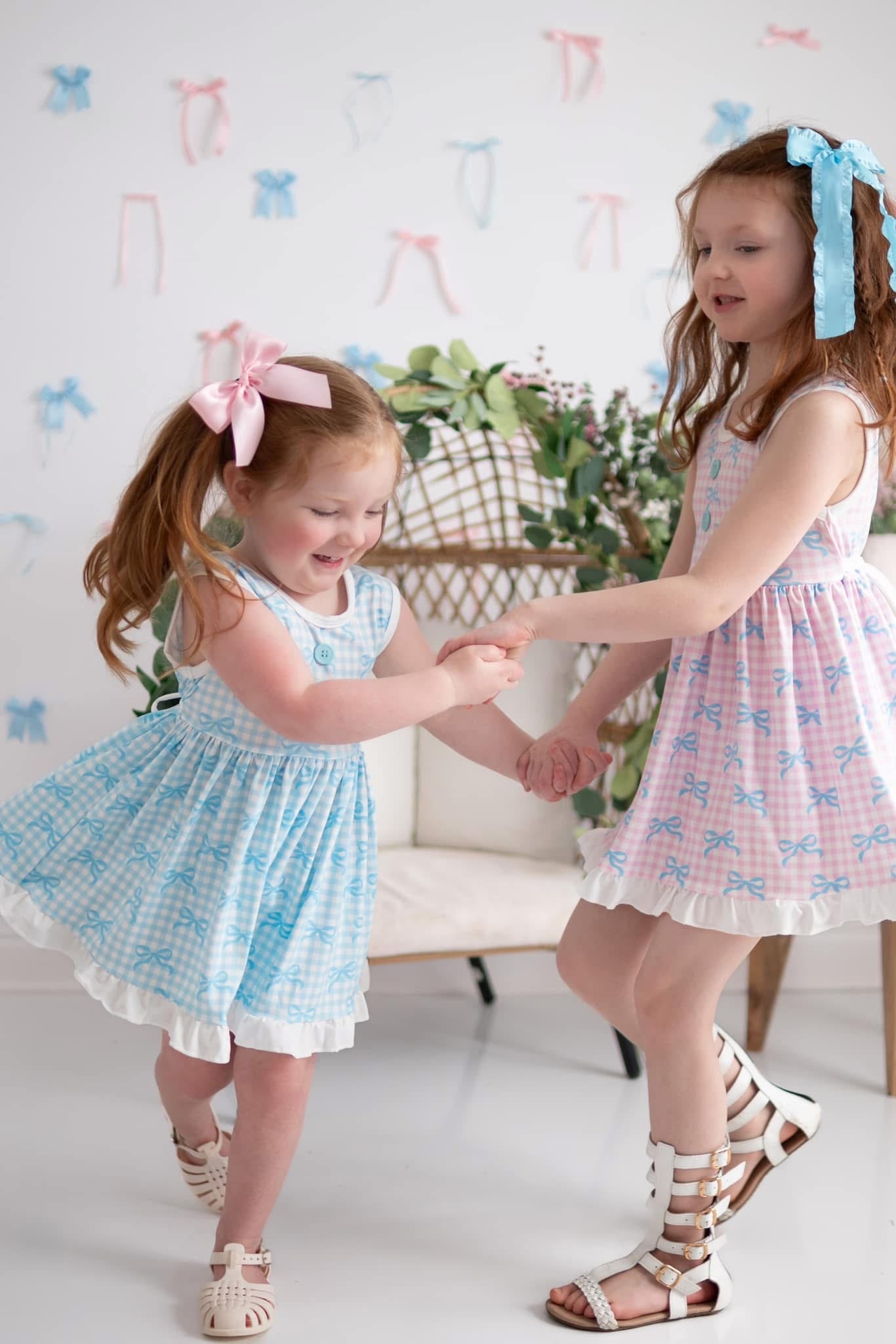 LPK Gingham Bows Twirl Sets (blue, yellow or pink)