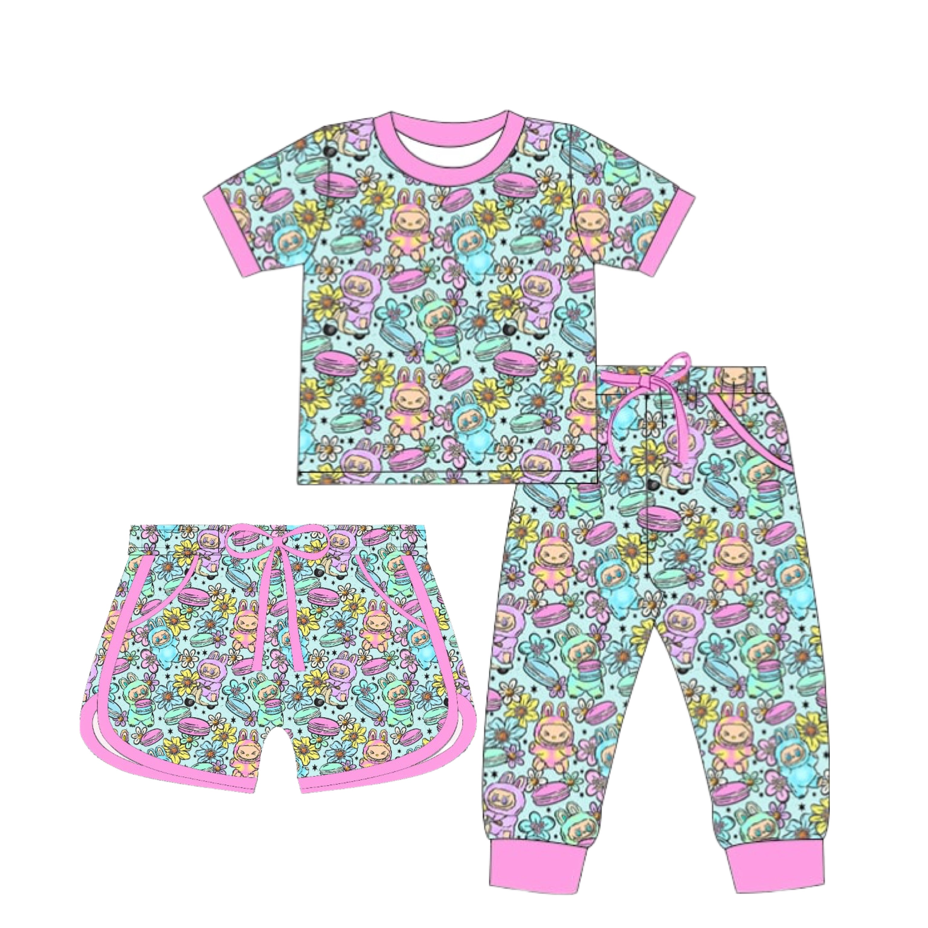 LPK Macaroon Floral Cozy Set Short sleeve (shorts or joggers