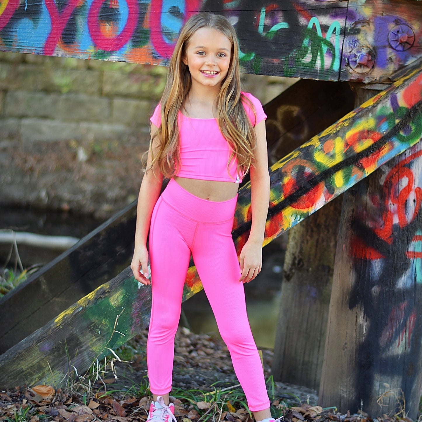 Ribbed Straight Leggings - Pink