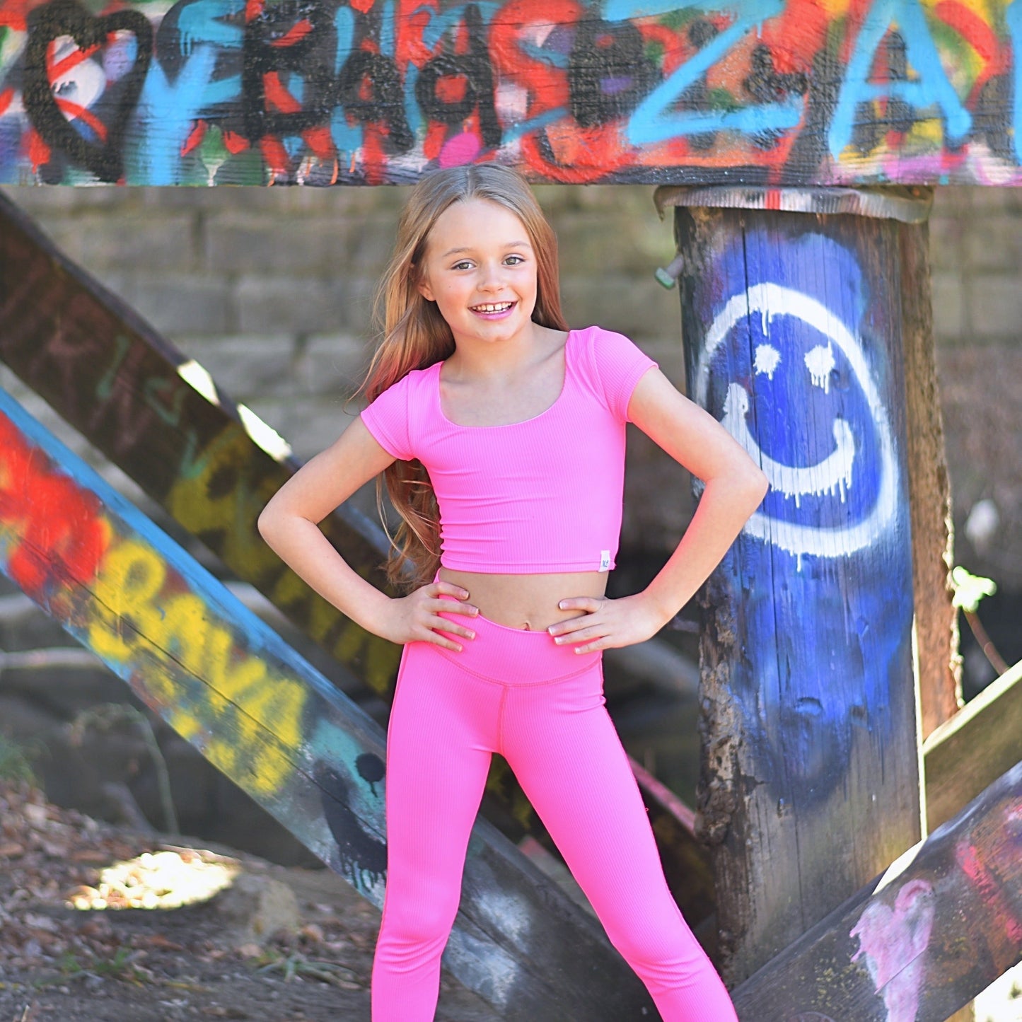 Ribbed Straight Leggings - Pink