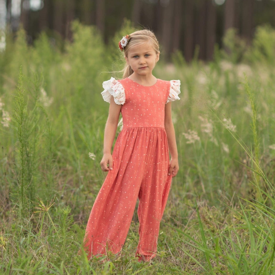 Terracotta Floral Leggy Romper- size 2,7,8