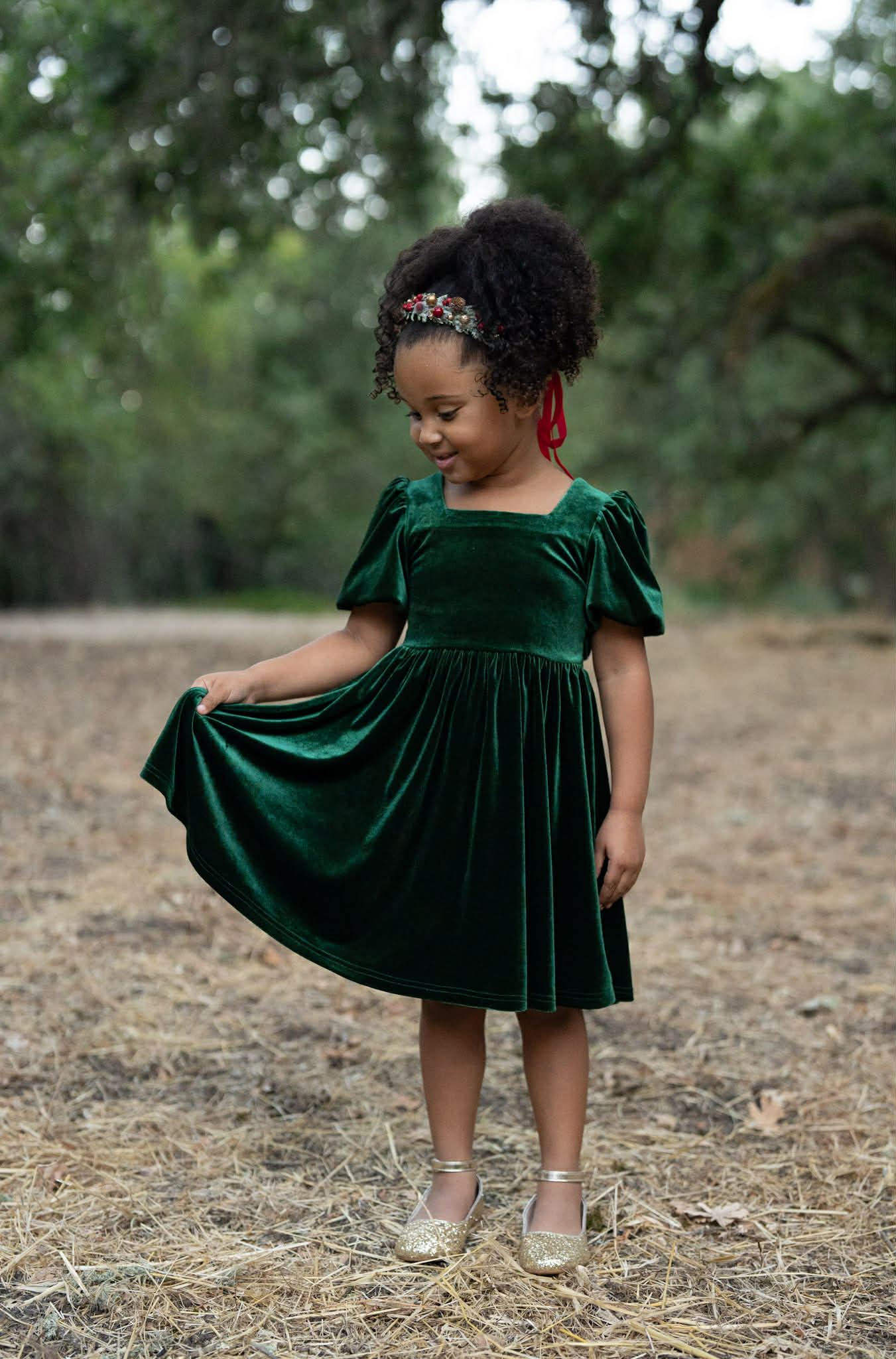 Girls Red or Green Annie Velvet Twirl Dress Preorder CDU26