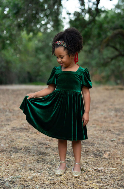Girls Red or Green Annie Velvet Twirl Dress Preorder CDU26