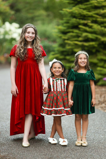 Girls Red or Green Annie Velvet Twirl Dress Preorder CDU26