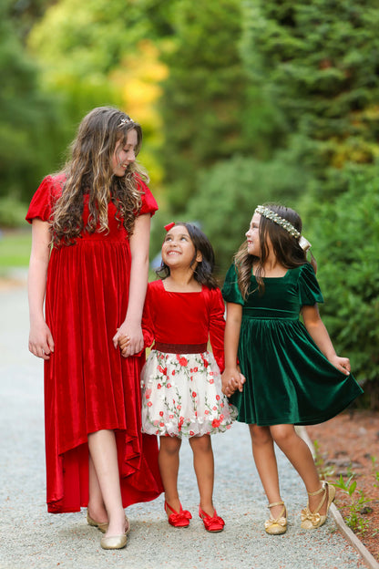 Girls Red or Green Annie Velvet Twirl Dress Preorder CDU26