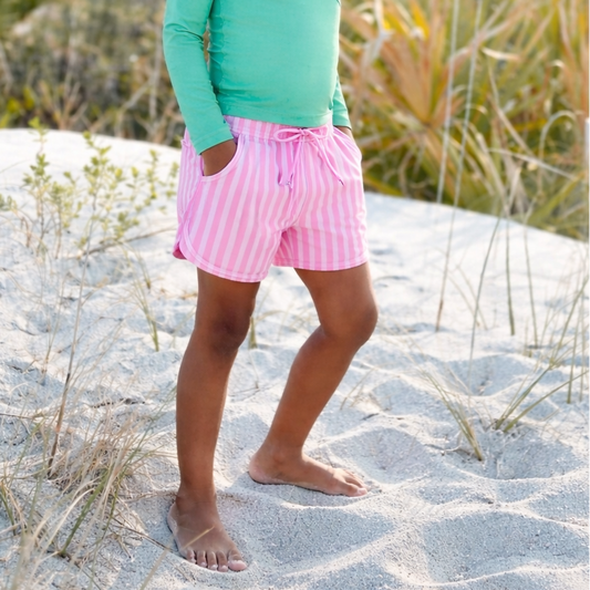 Tropical Paradise Striped Boys Swim trunks Preorder