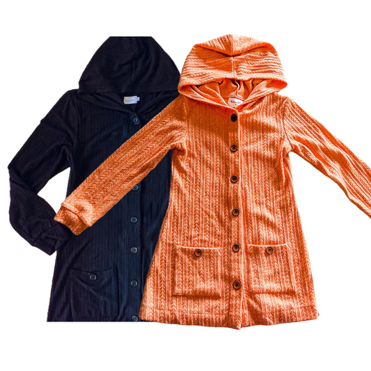 Kid & Adult Hooded Cardigans (Black, or Pumpkin)