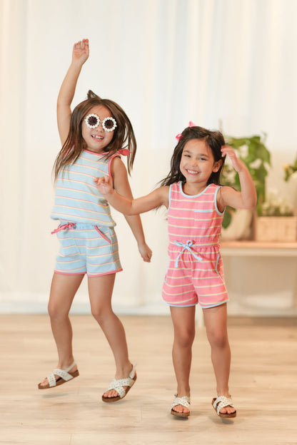 Summer Extrav Coral Striped Shorts Set