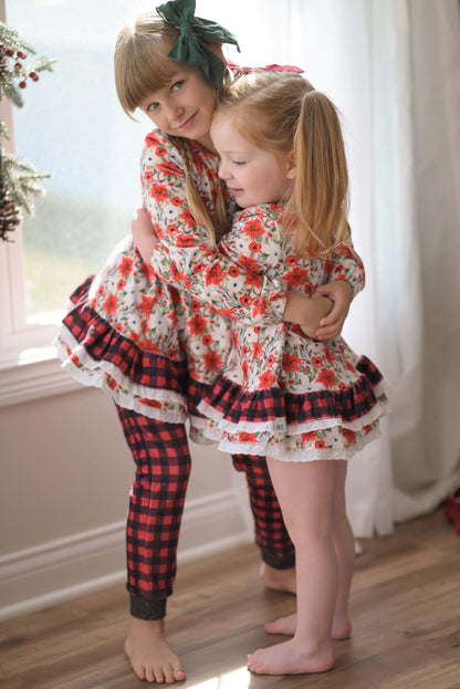 Poinsettia Holly Berry Girls Tunic Cozy Set {Preorder}