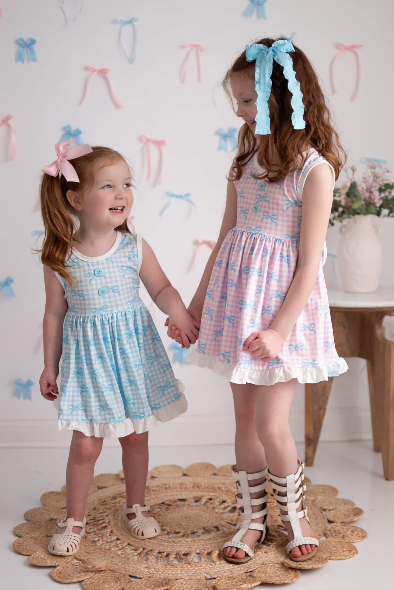 LPK Gingham Bows Twirl Sets (blue, yellow or pink)