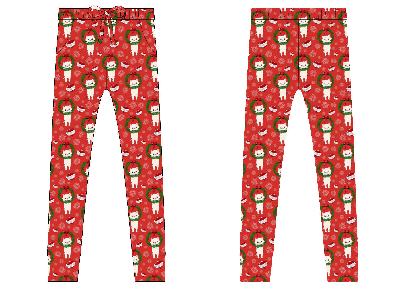 kitty and Santa Jogger Pants Options Adults and kids