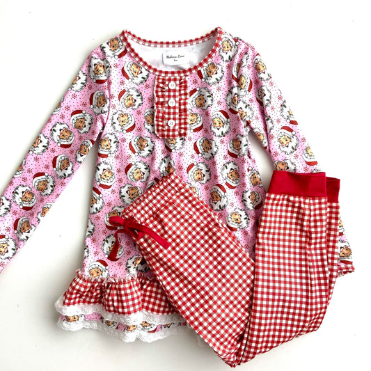 Girls Santa Tunic Set and Adult Pink Santa Joggers