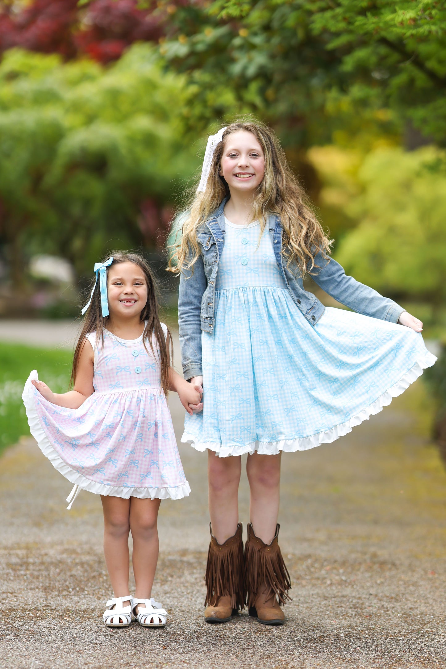 LPK Gingham Bows Twirl Sets (blue, yellow or pink)