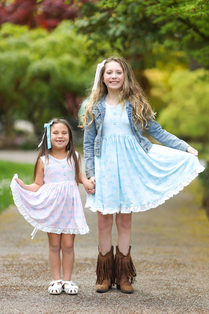 LPK Gingham Bows Twirl Sets (blue, yellow or pink)