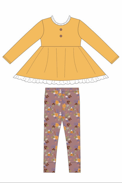 Marigold Floral fall Adele Set (Short or Long Sleeve) Preorder