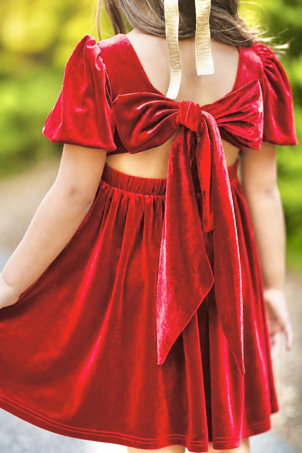 Girls Red or Green Annie Velvet Twirl Dress Preorder CDU26