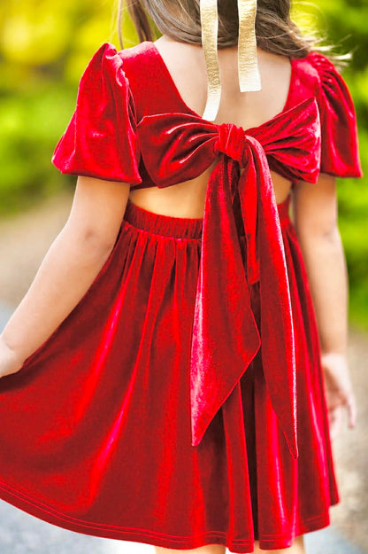 Girls Red or Green Annie Velvet Twirl Dress Preorder CDU26