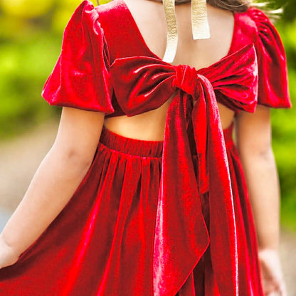 Women's Red or Green Annie HIGH/LOW Velvet Dress Preorder CDU26