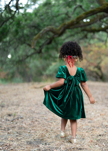 Girls Red or Green Annie Velvet Twirl Dress Preorder CDU26