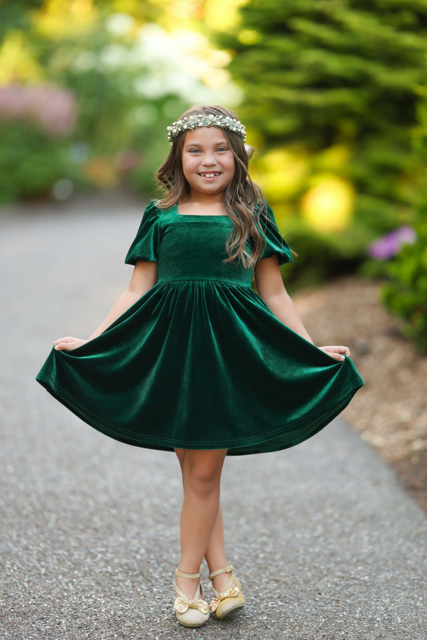 Girls Red or Green Annie Velvet Twirl Dress Preorder CDU26