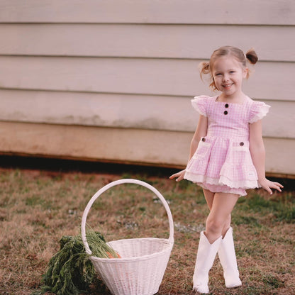 Pink Gingham with Gold thread dots Millie Set