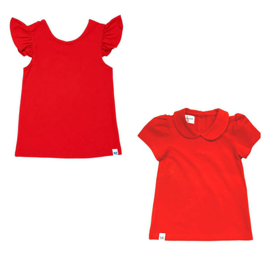 Red knit shirt Flutter sleeve or Peterpan collar Presale (Apples Collection)