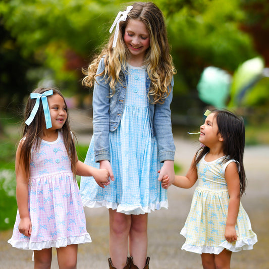 LPK Gingham Bows Twirl Sets (blue, yellow or pink)