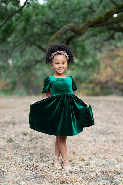 Girls Red or Green Annie Velvet Twirl Dress Preorder CDU26