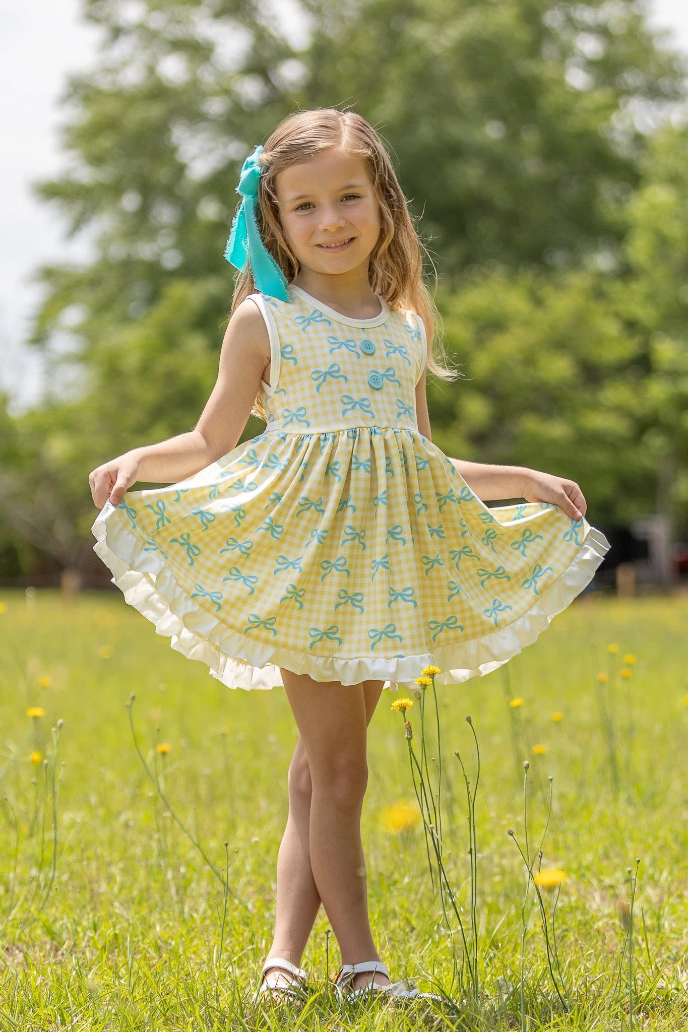 LPK Gingham Bows Twirl Sets (blue, yellow or pink)