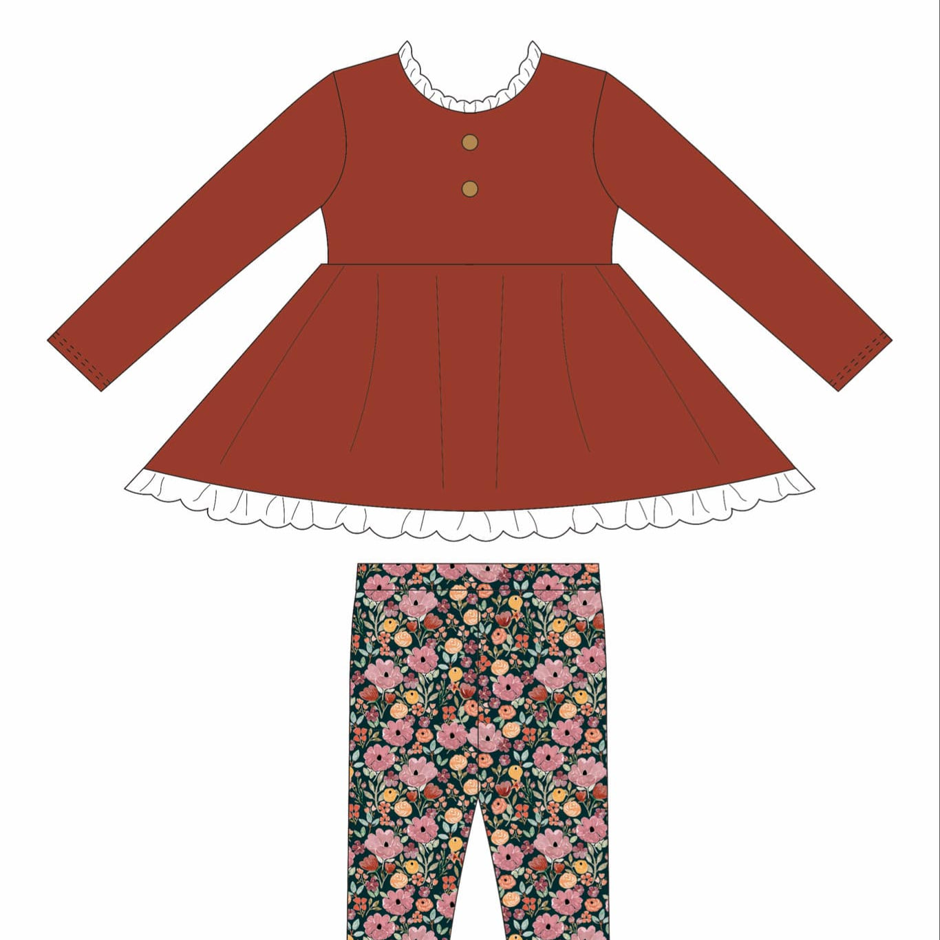 Burnt Orange Floral Fall Adele Set (Short or Long Sleeve) Preorder