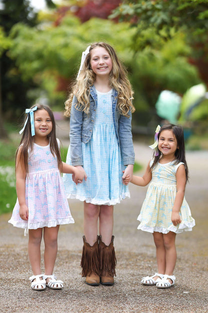 LPK Gingham Bows Twirl Sets (blue, yellow or pink)