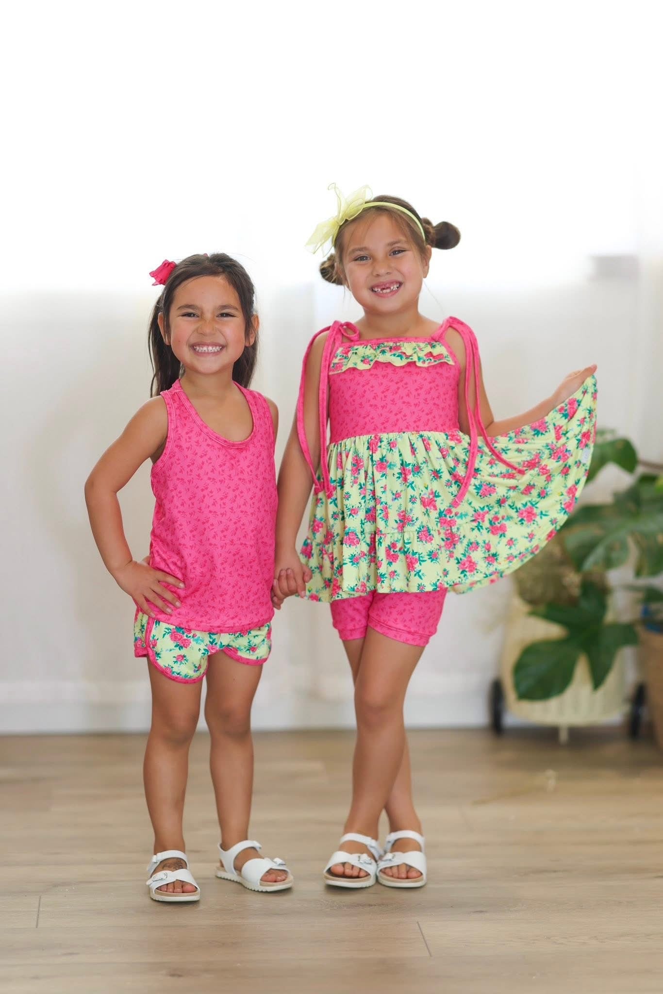 LPK Chartreuse Floral athletic short Set