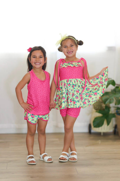 LPK Chartreuse Floral athletic short Set