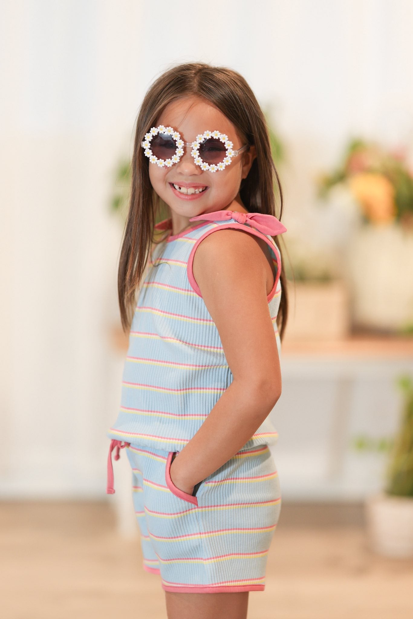 Summer Extrav Coral Striped Shorts Set