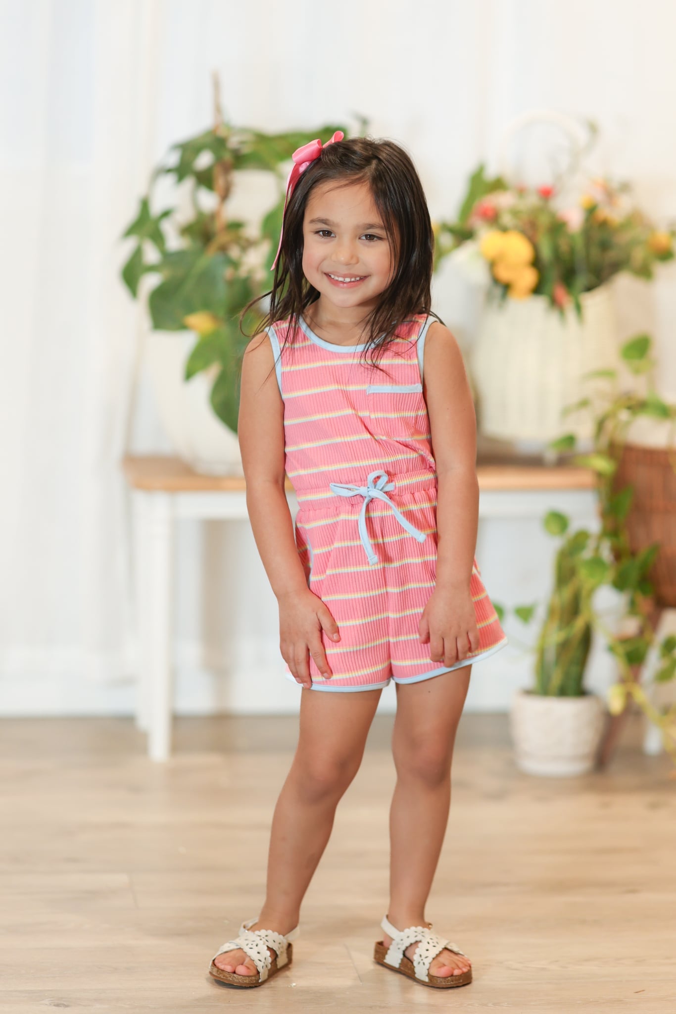Summer Extrav Coral Striped Romper
