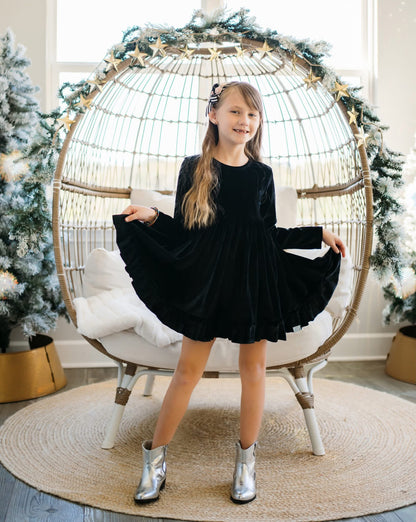 LPK Velvet Twirl dresses (pink, black, red)