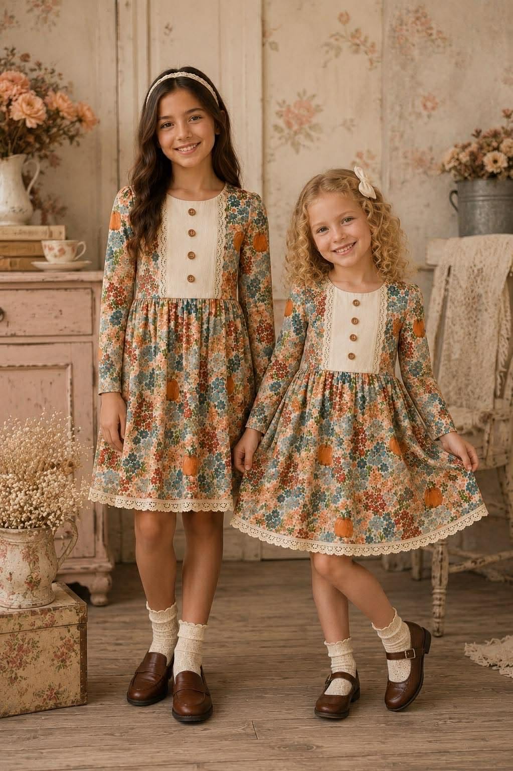 Pumpkin Floral Dress (Pumpkins & Gingham Preorder)