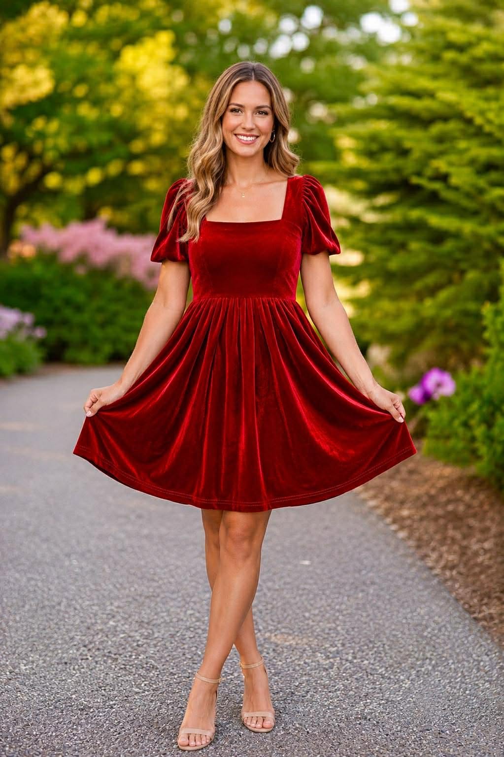 Women's Red or Green Annie Velvet Twirl Dress Preorder CDU26